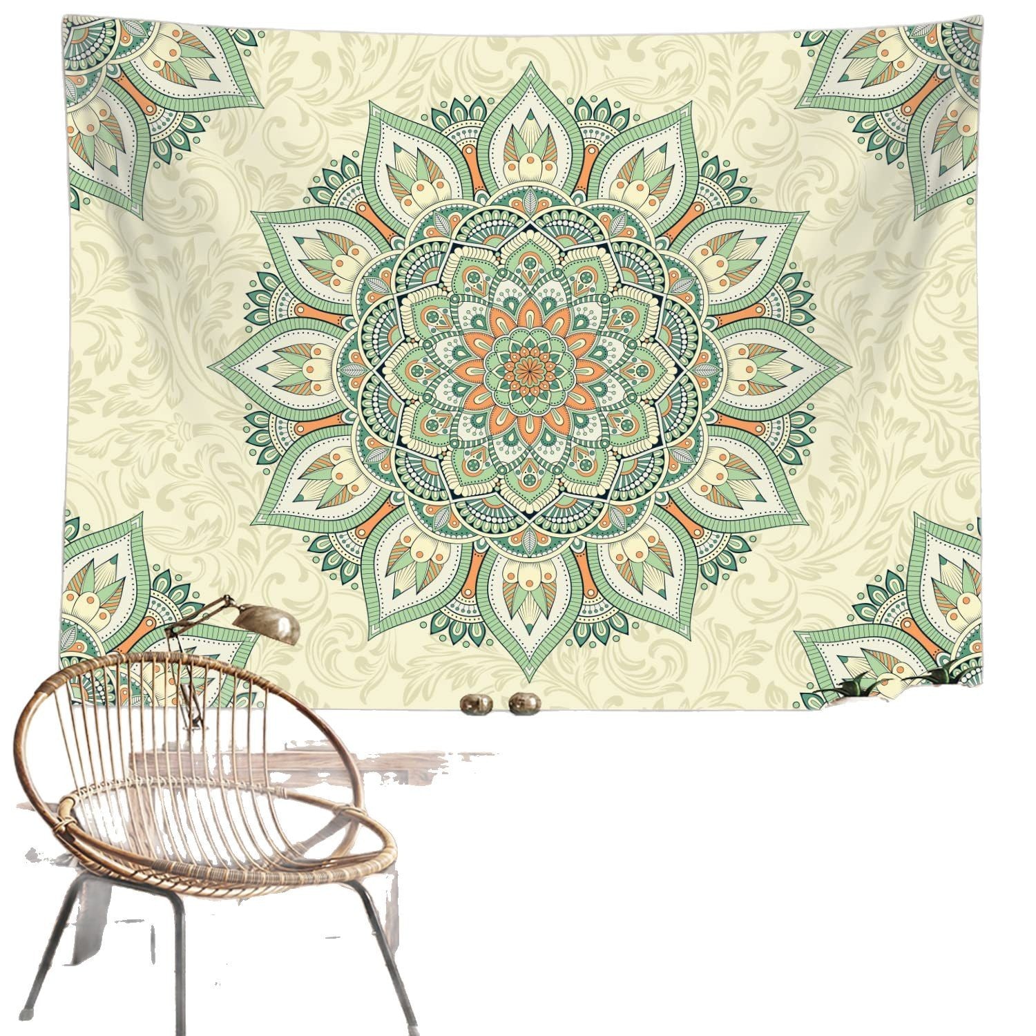 Bohème Vert Mandala Tapestry Bohème Vert Sage Mur suspendu