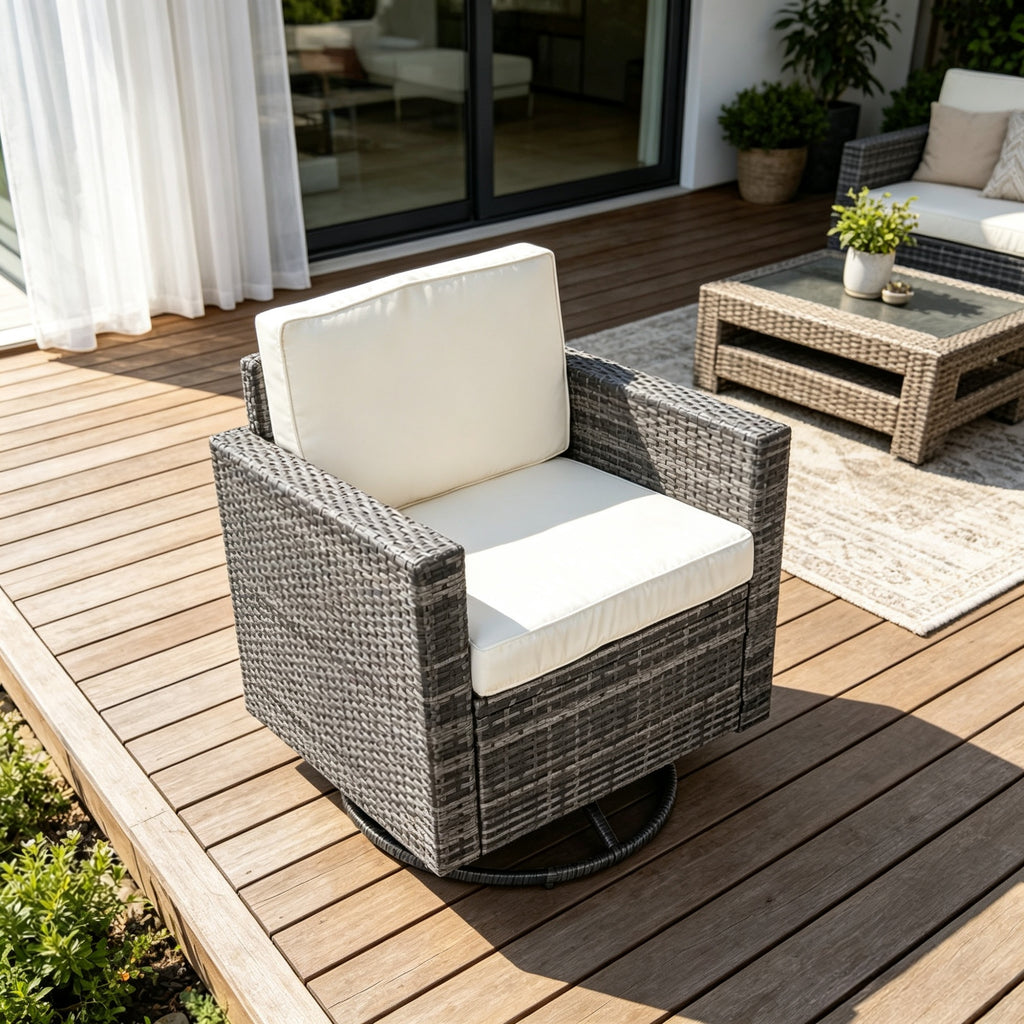 Crème blanc PE Wicker Outdoor Swivel Rocker - 360degré Patio Glider chaise pour porch