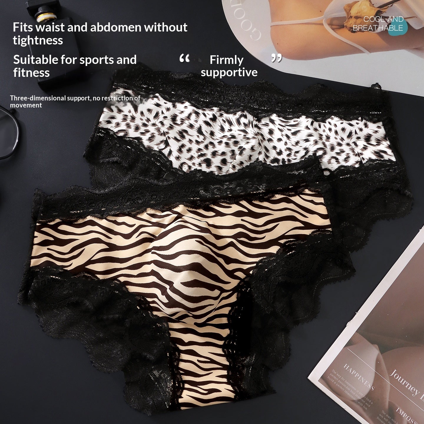 Silk Leopard-print Dentelle Breathable Slips pour hommes