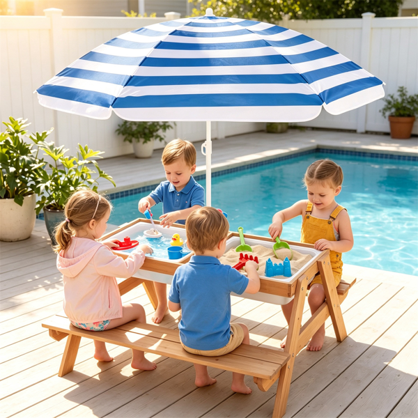 3-en-1 Table de pique-nique pour enfants avec parapluie réglable