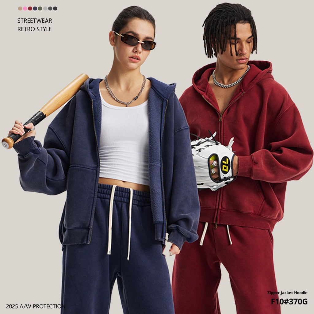 Veste zippée à capuche lavée pour hommes