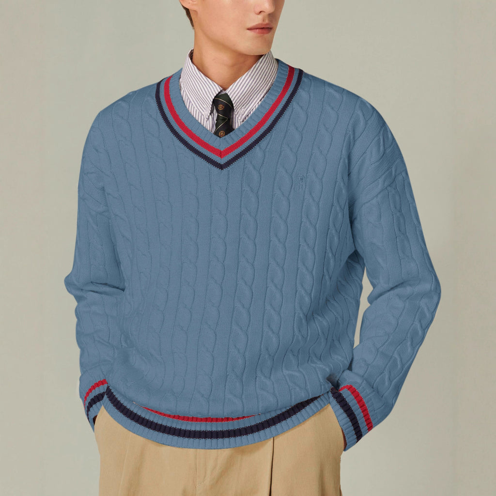 Bloc de couleur Col V Col à manches longues Chandail casual élégant Automnehiver