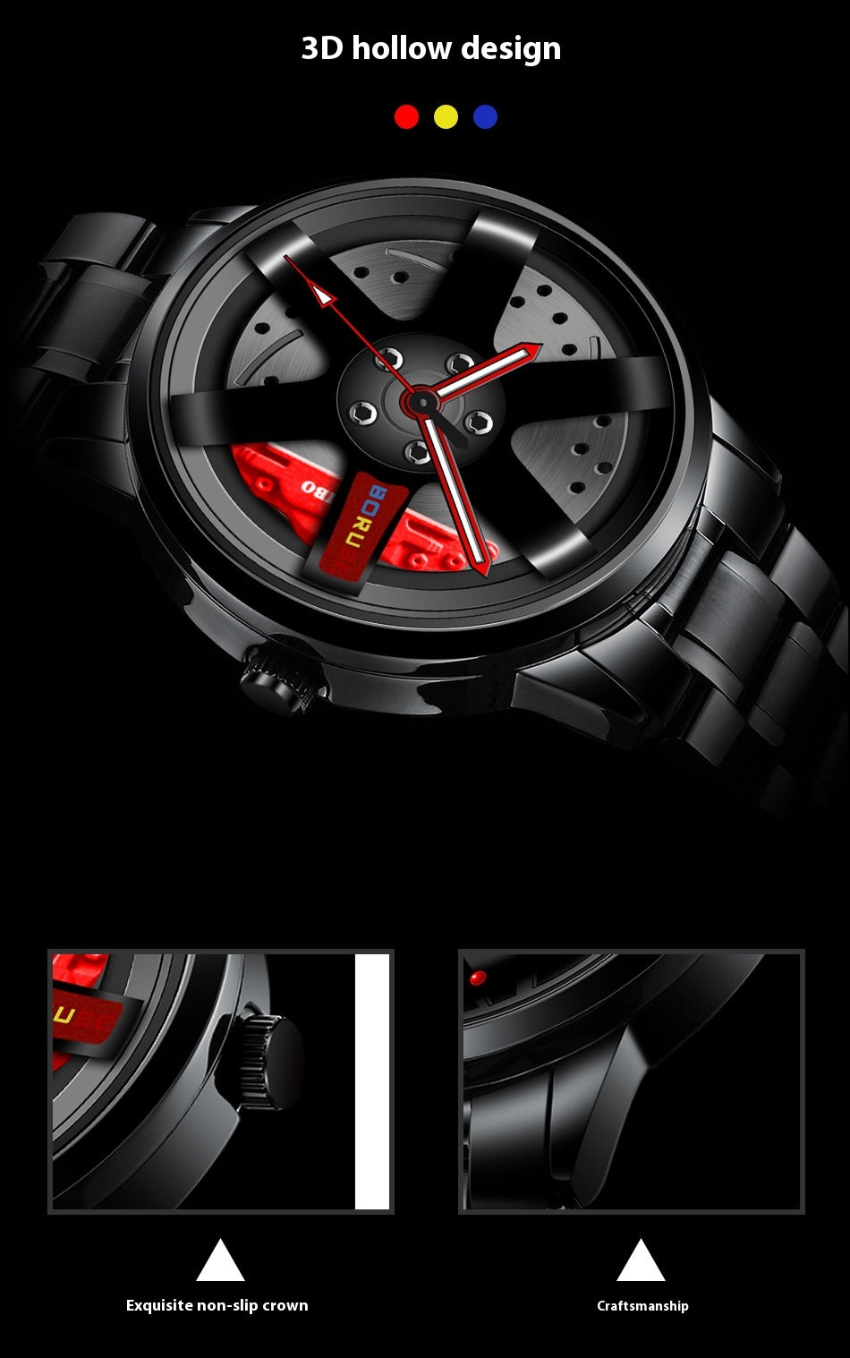 Homme Mode Tendance étrier de roue haute qualité étanche Quartz montre