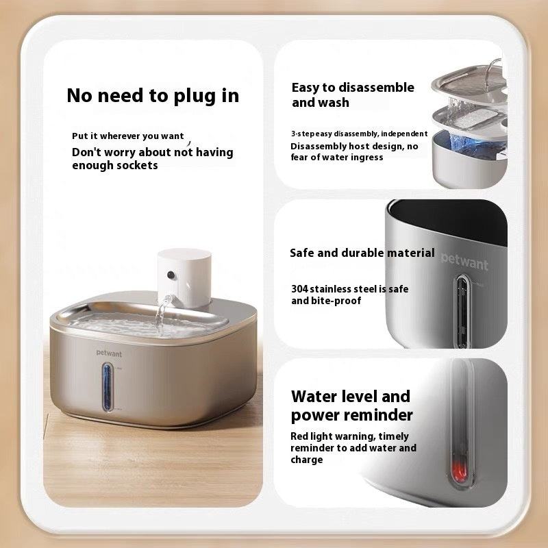 Distributeur d'eau en acier inoxydable pour animaux de compagnie Charge sans fil Smart 32L