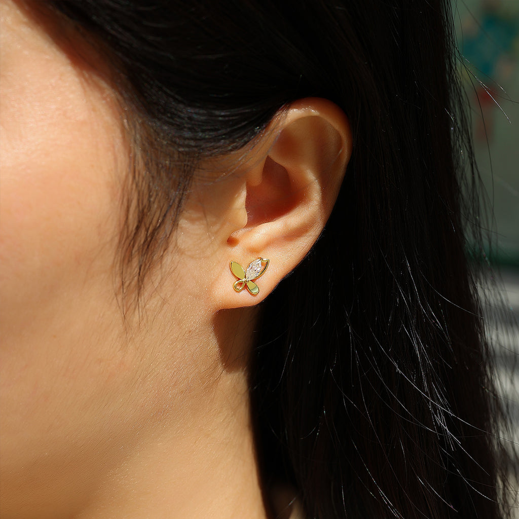 S925 Boucles d'oreilles Sterling Argent plaqué Or Résumé Sterling Butterfly Stud