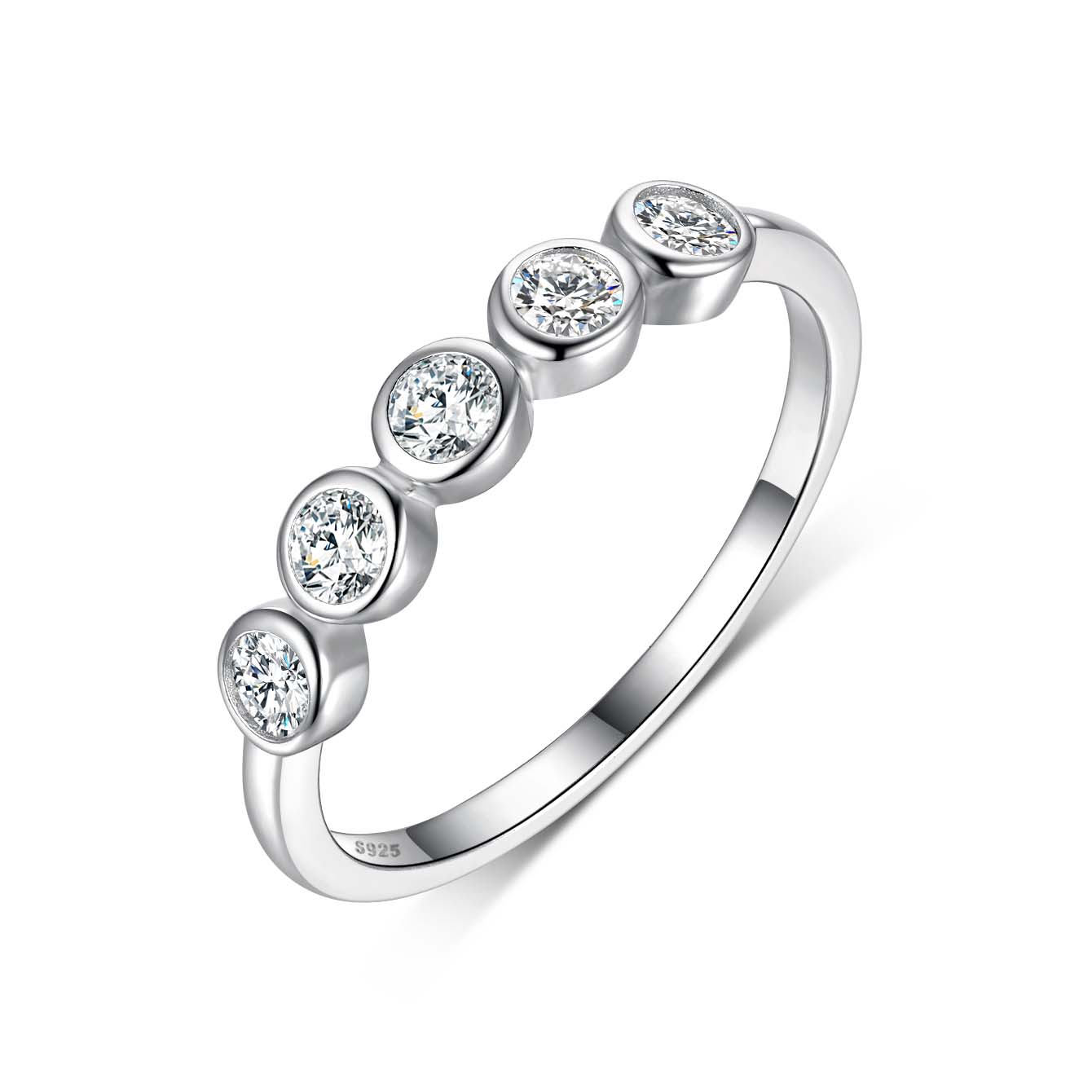 S925 Lunette en argent sterling 3mm Set 5-Stone Moissanite Anneau D Couleur VVS1 US Taille 6-9 GRA Ce