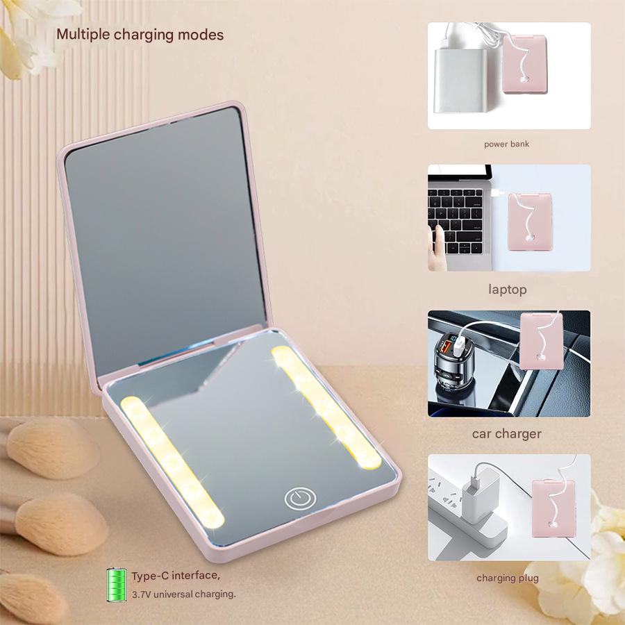 Compact Double-Sided pliant miroir de maquillage Portable LED lumière pour Touch-Ups