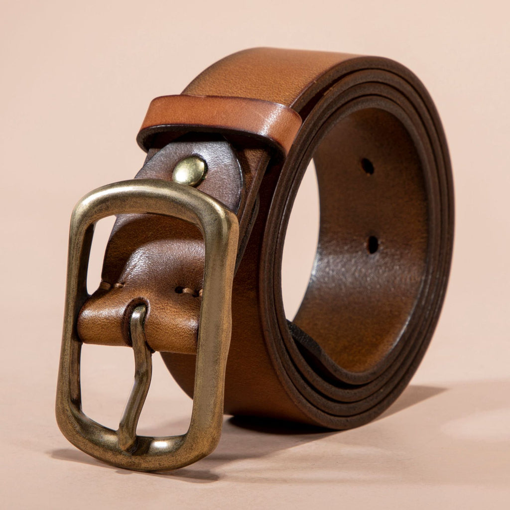 Ceinture pour hommes Cuir véritable Top Grain Pure Cowhide Retro Laiton Buckle