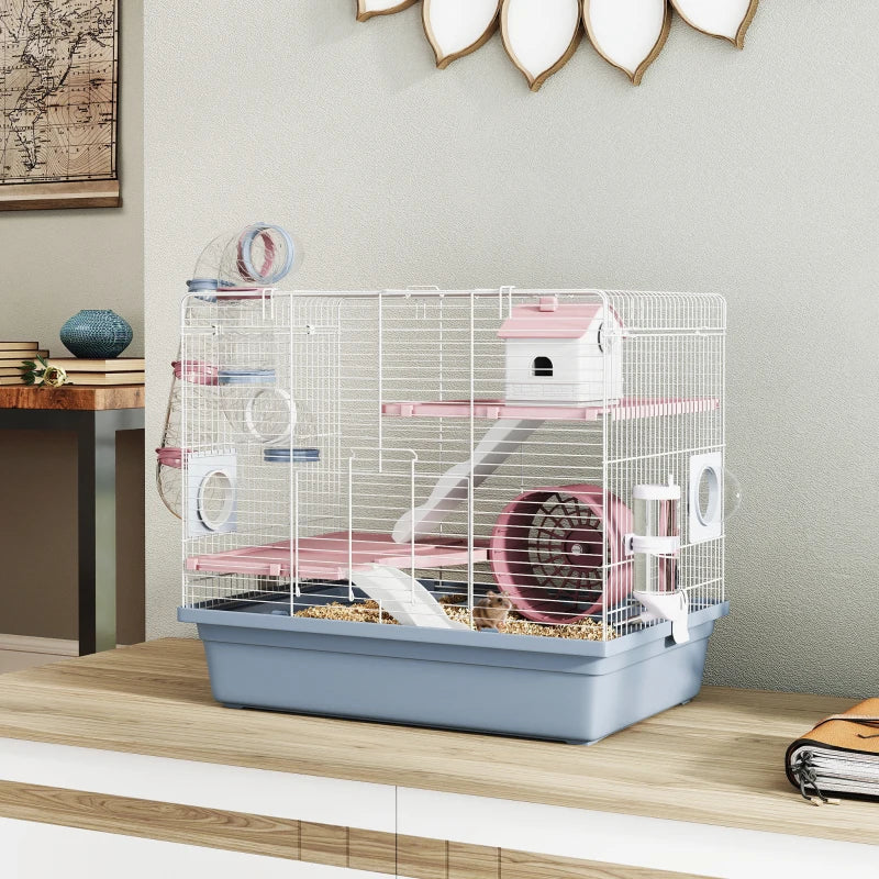 Cage, 3-Tier petit animal Cage avec roue d'exercice, bol alimentaire, bouteille d'eau, maison, tunnel