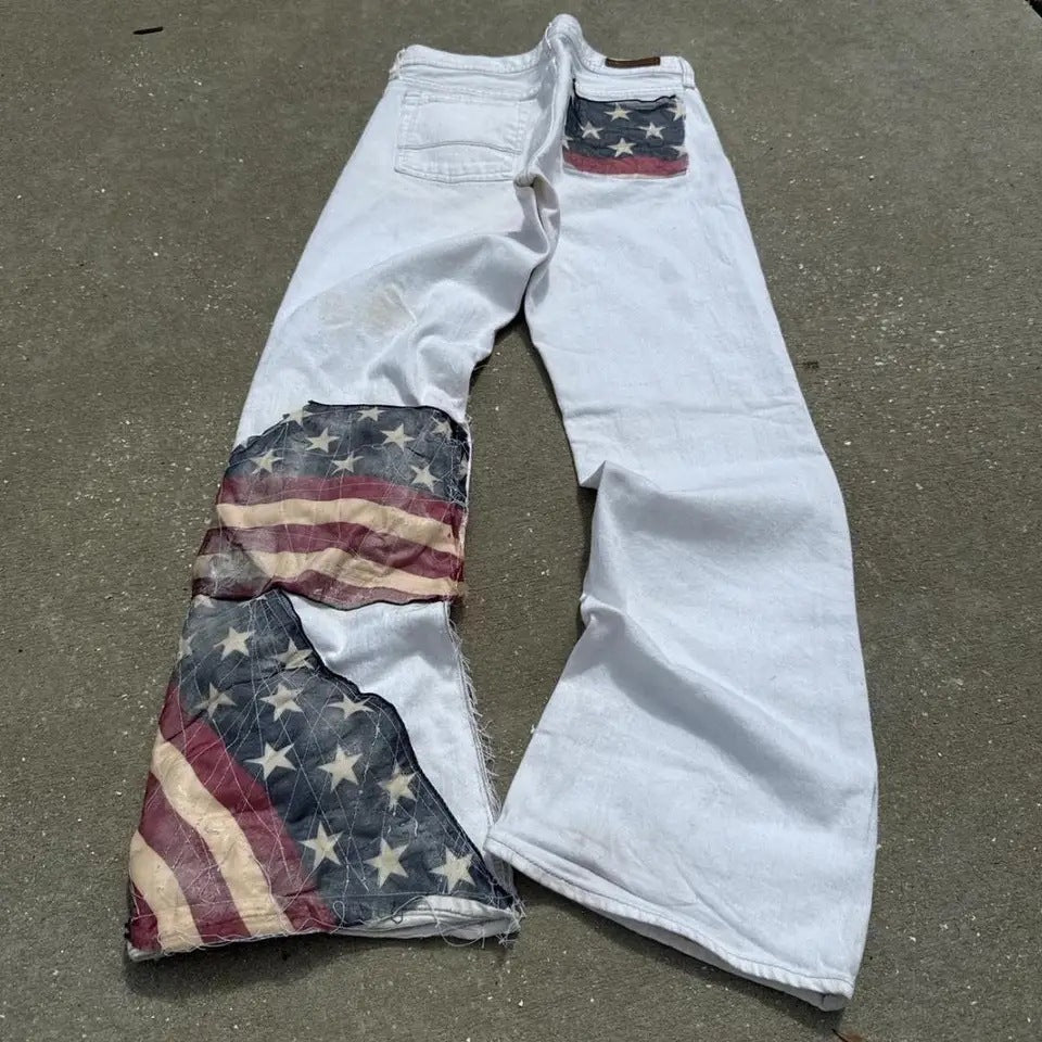 Hommes Flag-Patchwork-Button Plus-Size Jeans