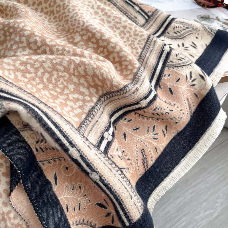 Cashew Flower Leopard Imprimer Patchwork Jacquard Écharpe réversible