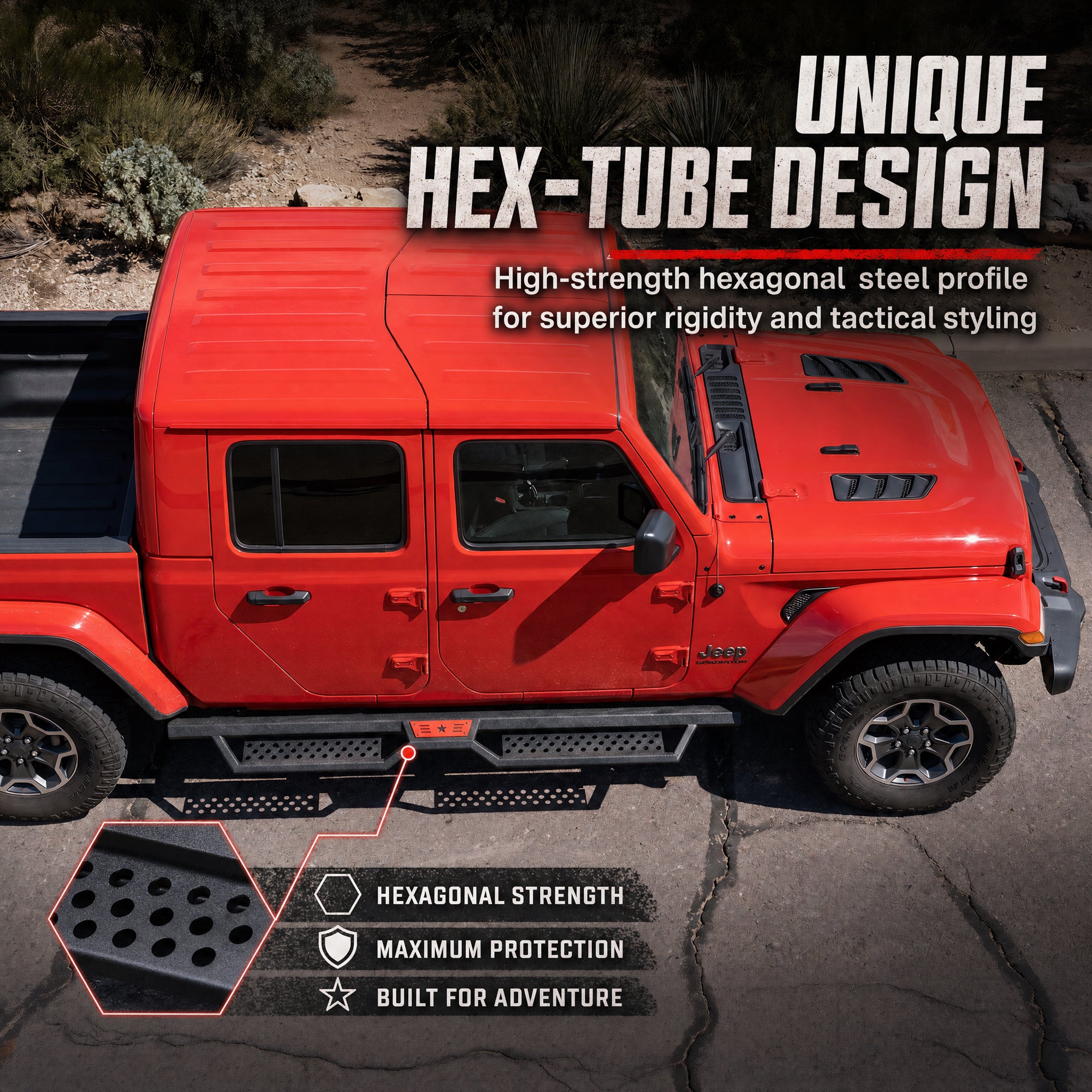 Planches de course de style hexagonal Compatibles avec la Jeep Gladiator Jt 4 Door 2020. Fabriqué avec C