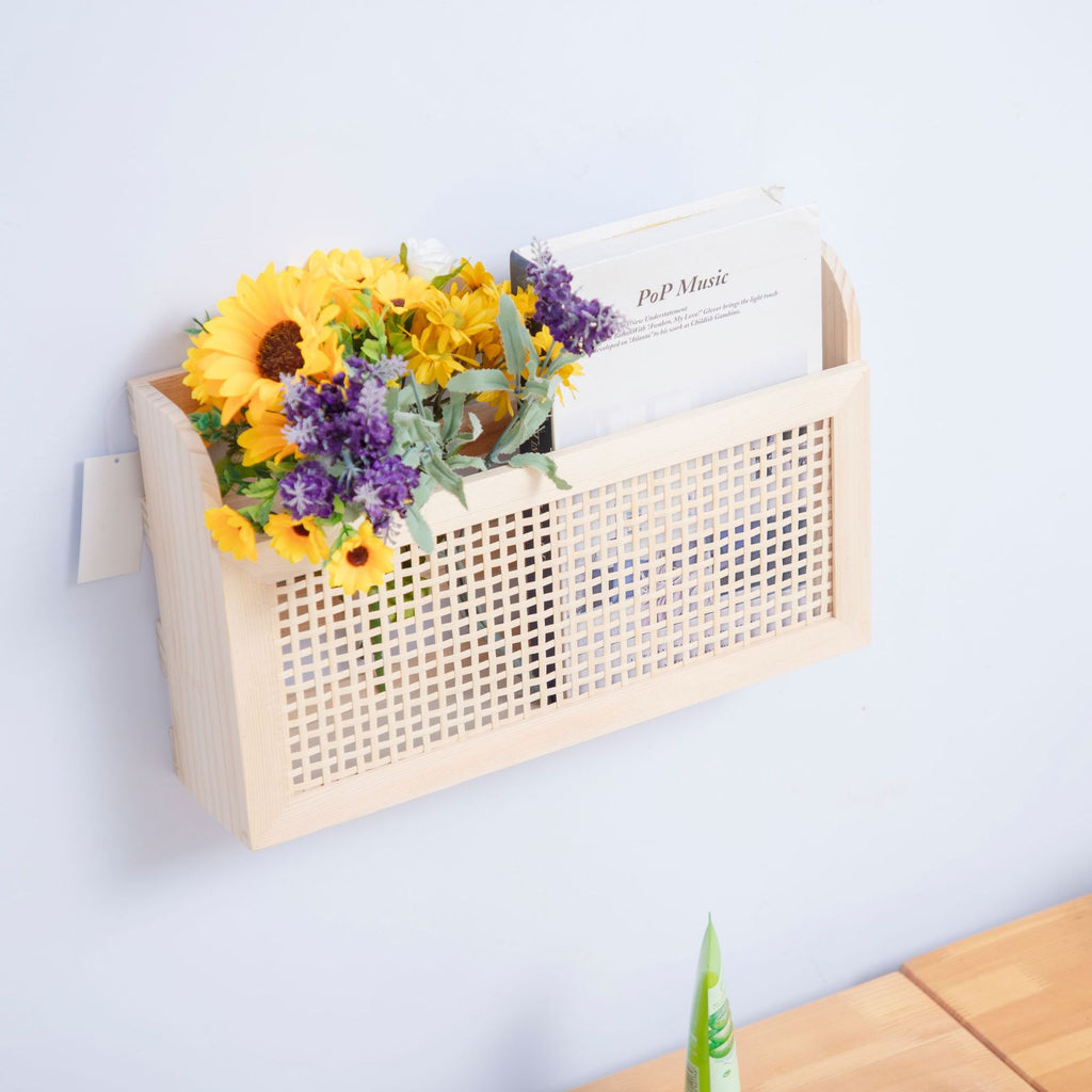 Rack de stockage mural de rotin en bois massif