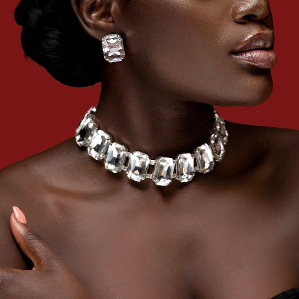 Luxury Light Geometric Crystal Exaggerated Square Earrings