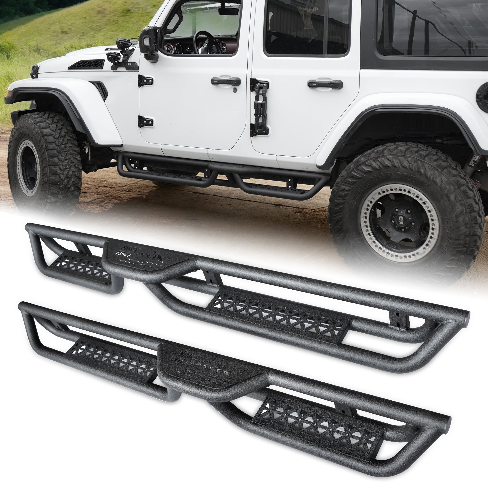 Enduit noir carbone 6-Inch 2-Stairs côté rails Étape Barres Acier Barres Nerf Courant