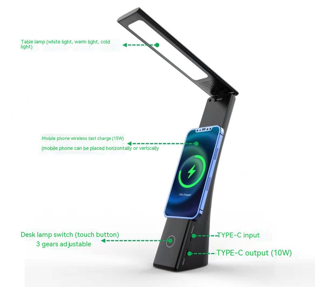 Lampe de table pliable en plastique sans fil Support de charge Personnalisé Multifonctions créatives