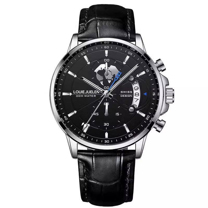 Bracelet d'acier de montre lumineuse en cuir à trois yeux d'affaires