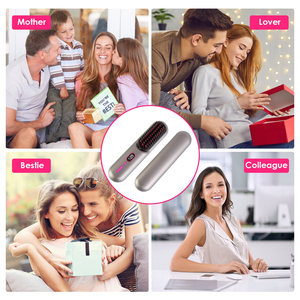 Options Gris-Noir -- 1Pc sans fil Négatif brosse de lisseur de cheveux Ion rechargeable Mini