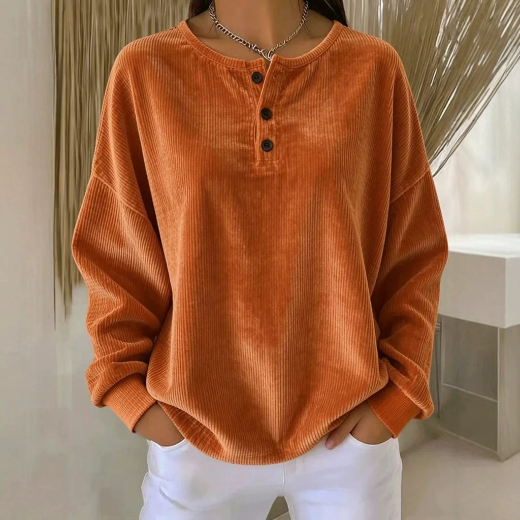 Sweat-shirt à boutons en couleur unie pour femmes