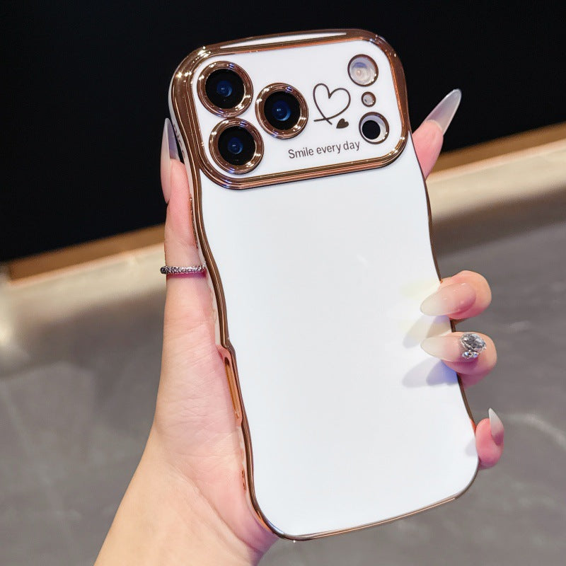Couverture de protection anti-dérapante pour téléphone à double cœur à ondes électroplaquées