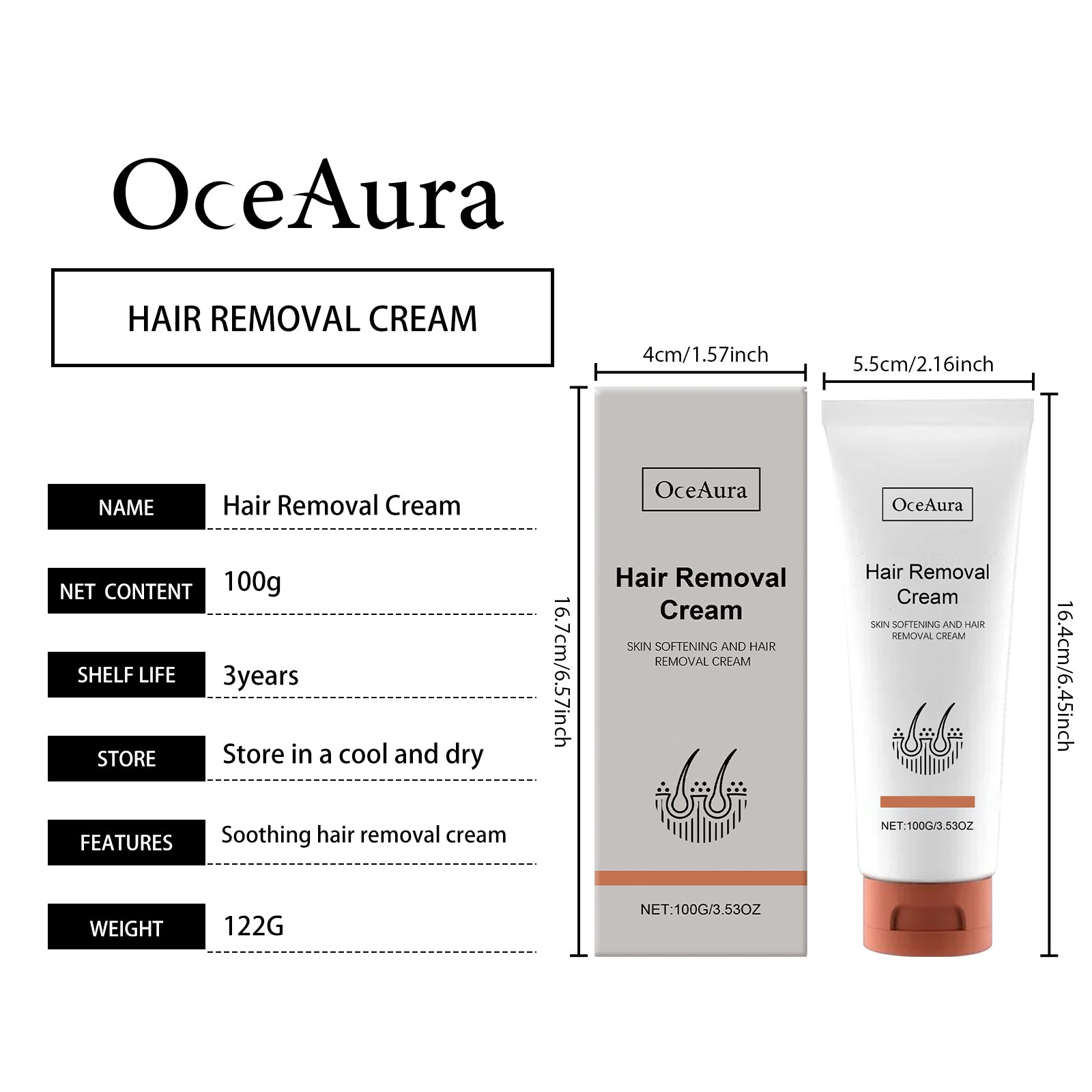 Crème apaisante et douce pour enlever les cheveux 100g 1 boîte