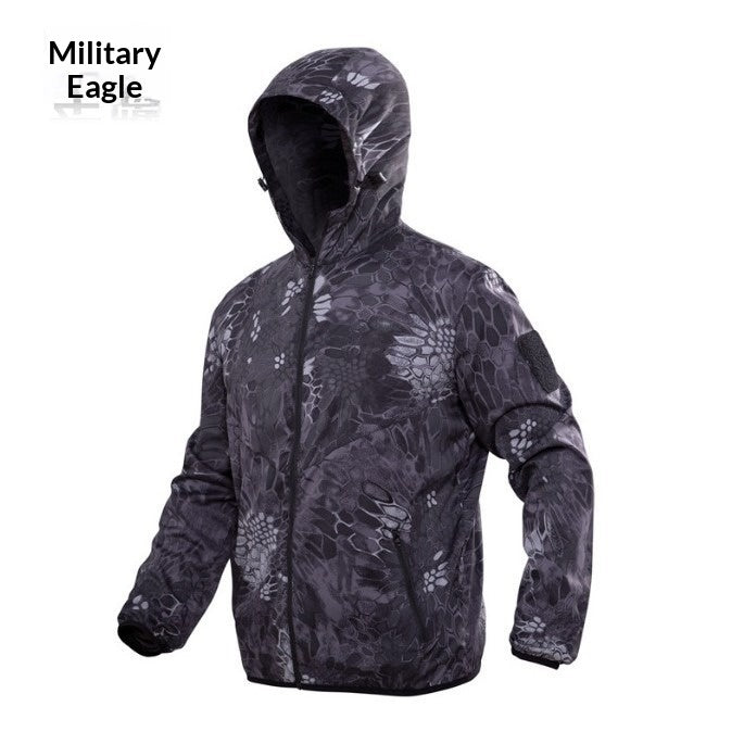 Séchage rapide Camouflage Skin Suit Tactical Hooded Outdoor Windbreaker avec desi respirant
