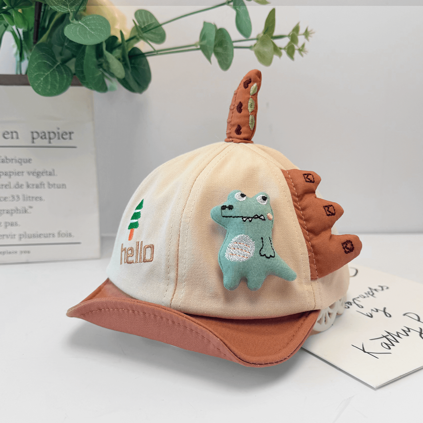 Trois dimensions Cartoon bébé Dinosaure Soft Cap avec brim et les oreillettes été automne Ligh