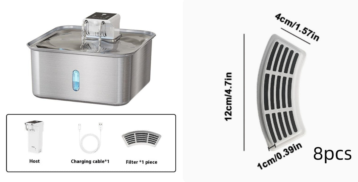 Fontaine d'eau de chat sans fil en acier inoxydable rechargeable