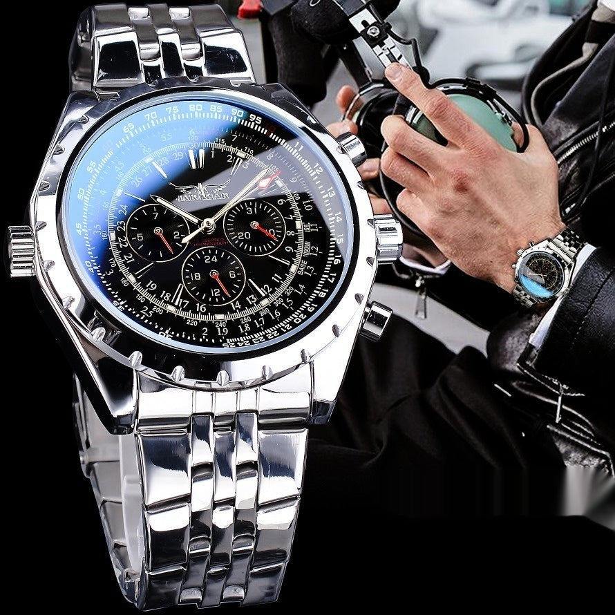 Casual Hollow Multi-fonction grand cadran montre mécanique