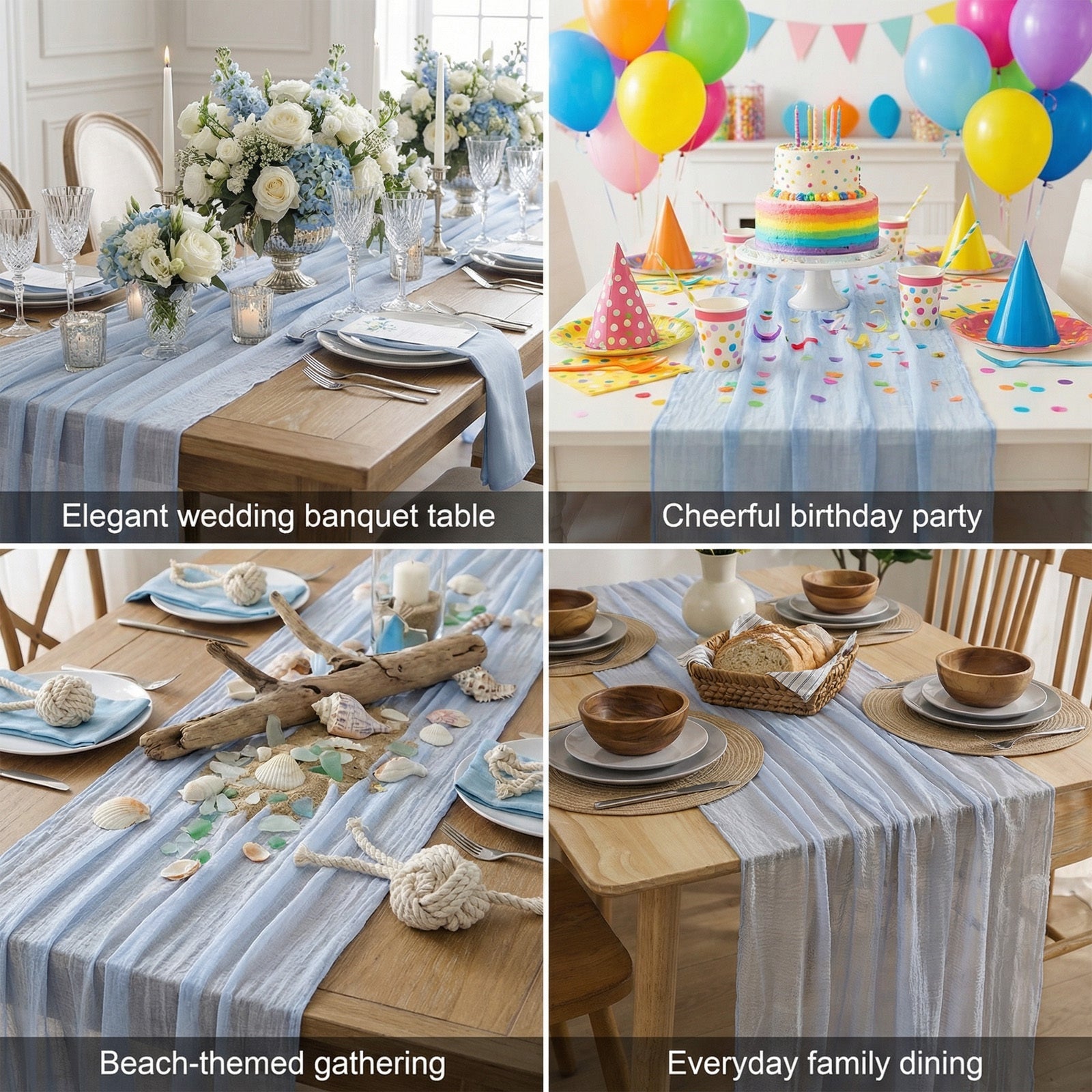 Coureur de table à bulles 80x300 Cm en gris-bleu - Décor de table moderne pour les fêtes et les événements - P