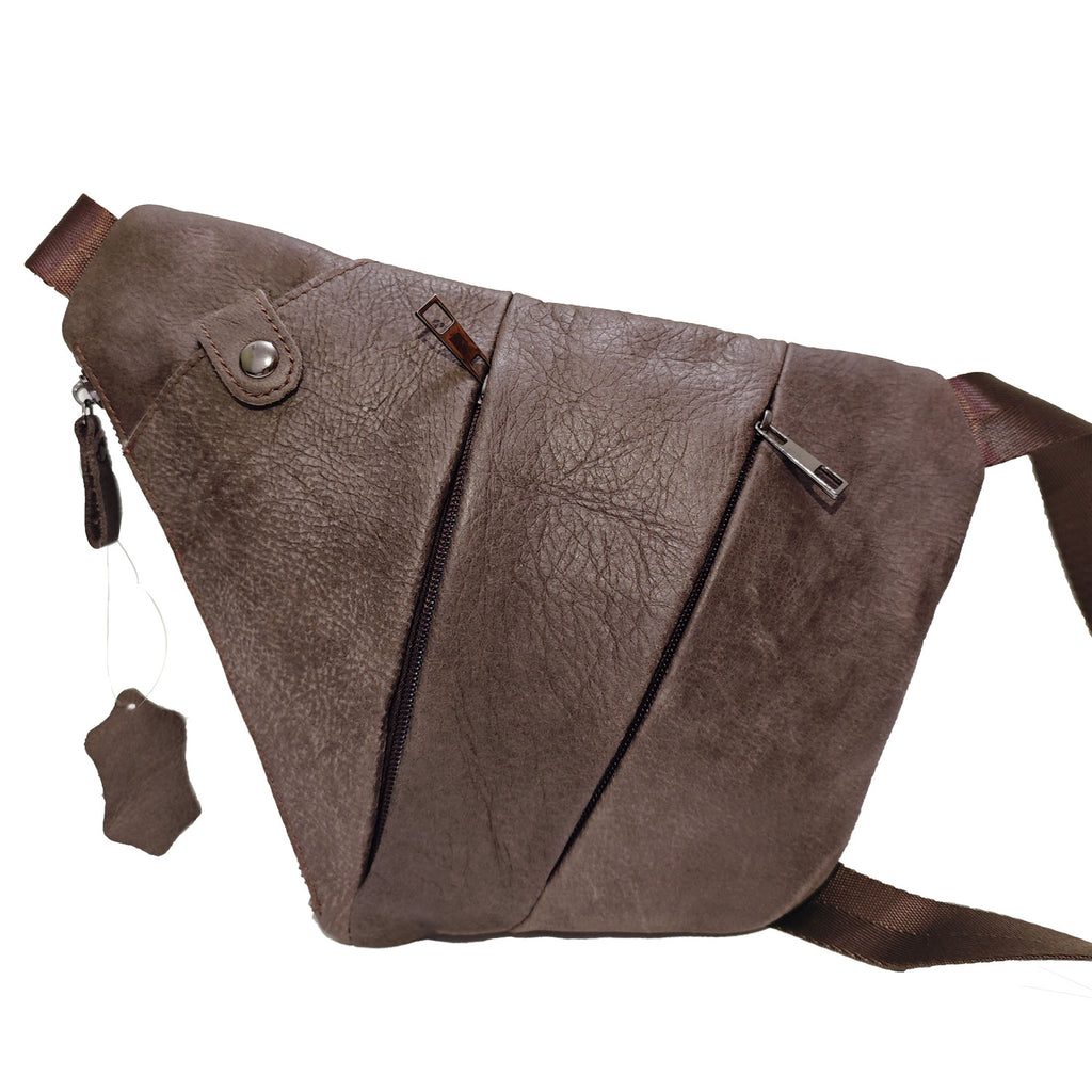 Véritable sac de poitrine en cuir multi-poches en cuir