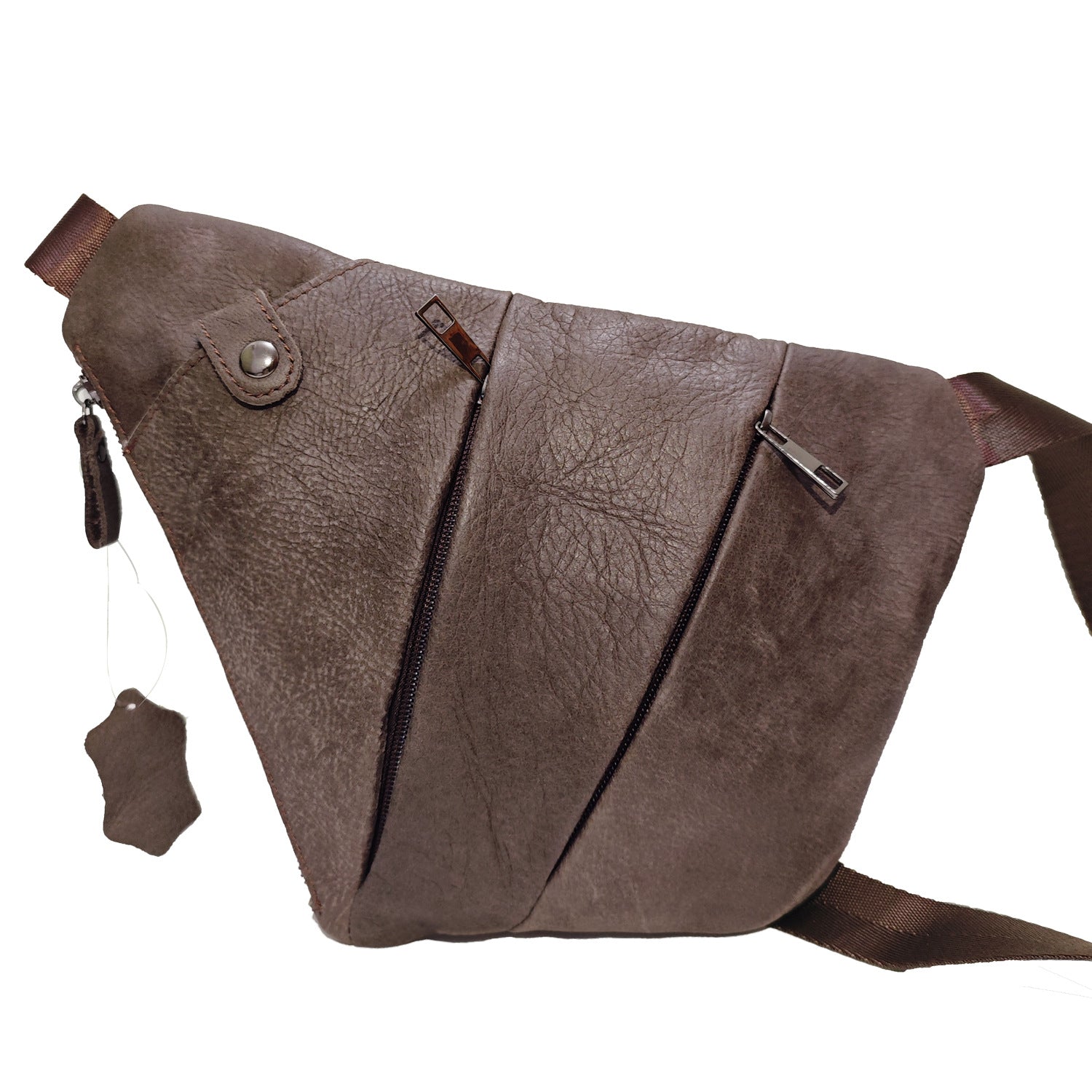 Véritable sac de poitrine en cuir multi-poches en cuir