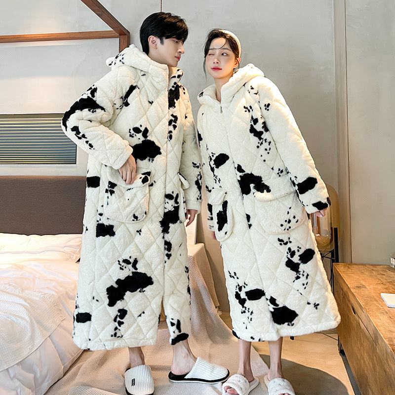 Pyjama de vache matelassé d'hiver pour hommes Épaisseur Corail Fleece Peignoir Vêtements de maison Chemise