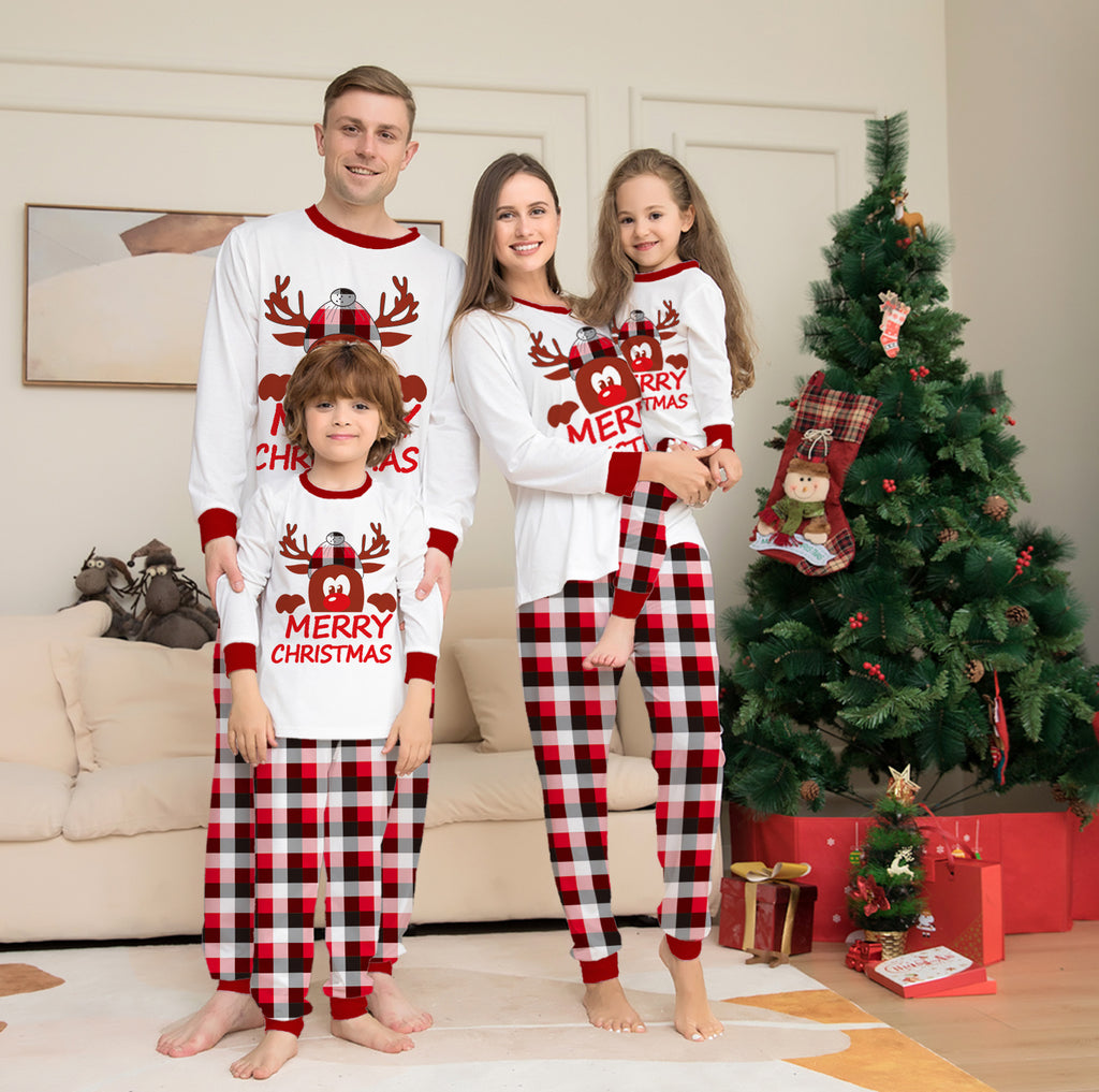 Style Plaid Deer Christmas Parent-enfant Pajama Suit