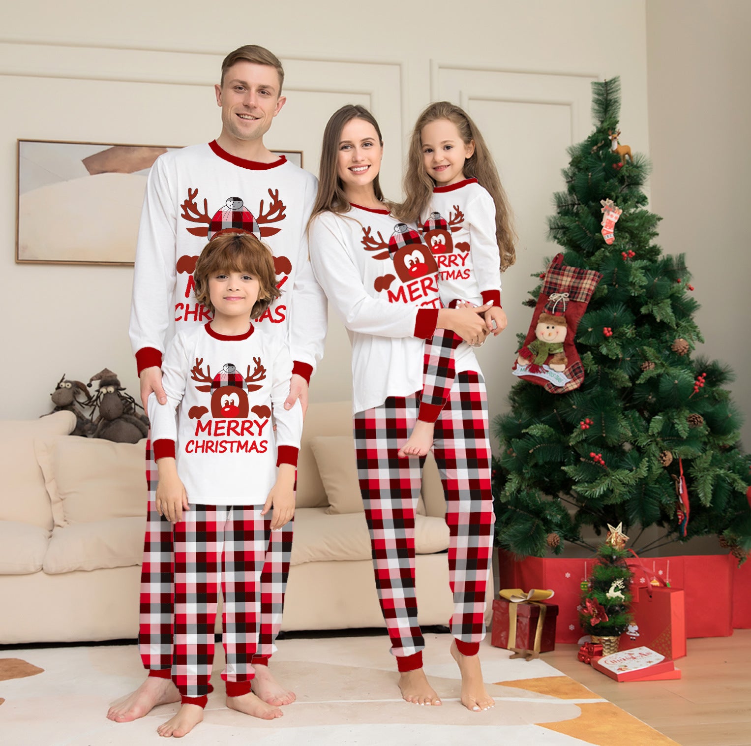 Style Plaid Deer Christmas Parent-enfant Pajama Suit