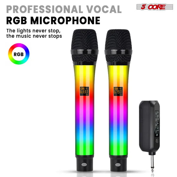 5 Microphone de base sans fil Karaoke Chant Mic Rechargeable Microfono W lumières