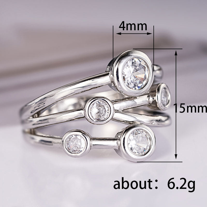 Anneau de Zircon de cercle de ligne géométrique créative