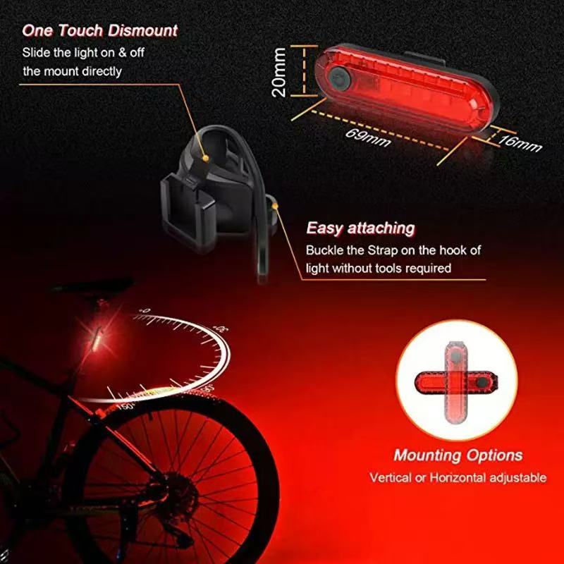 350 lumières de vélo rechargeables USB 4 modes phare avant et arrière
