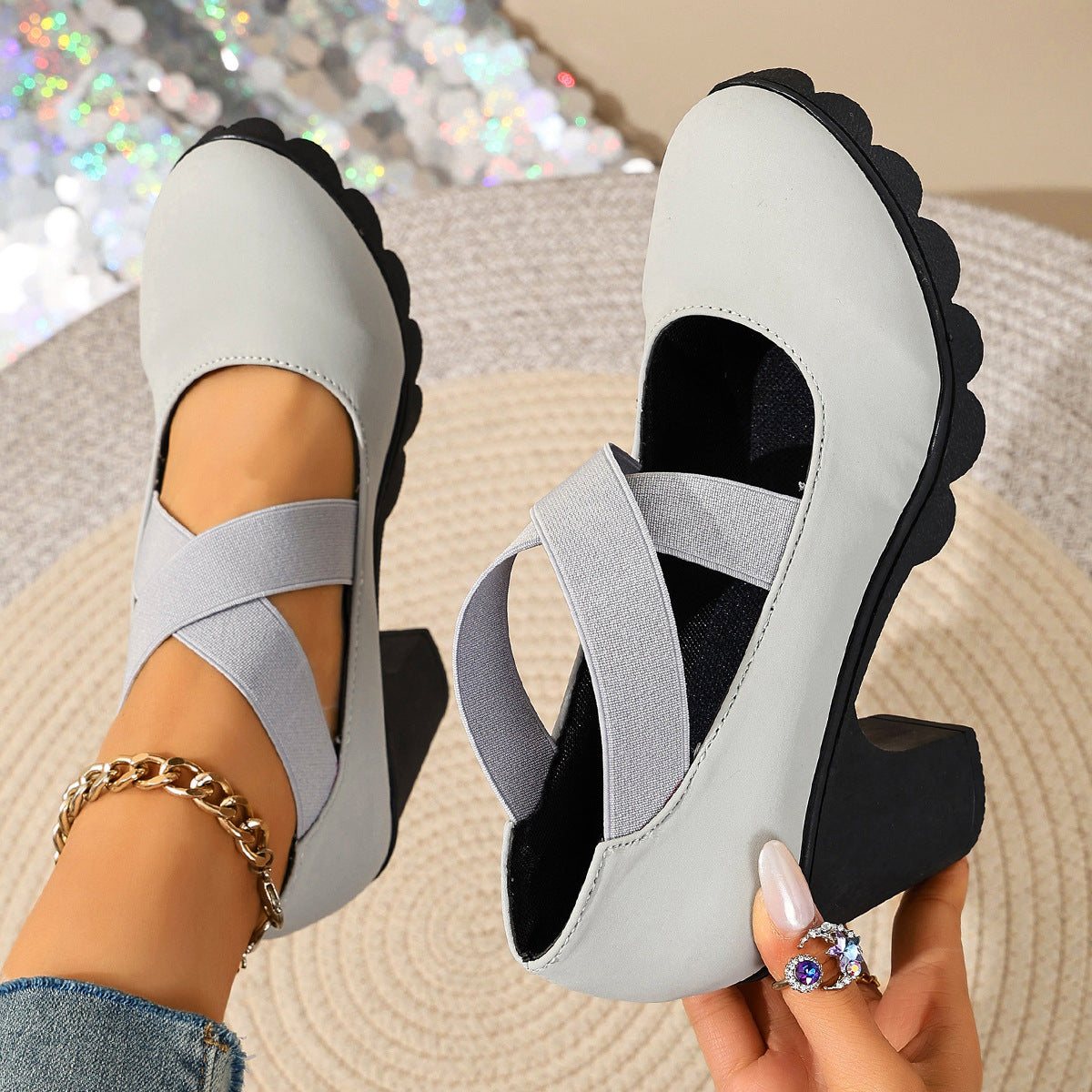 Retro Cross-Strap Platform High Heels