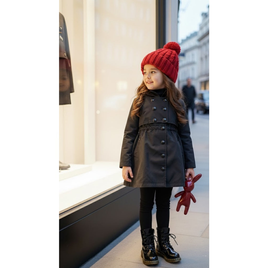 Filles Automne Printemps Enfants Coton Windproof Noir Vert Trench Coat 3-7Y