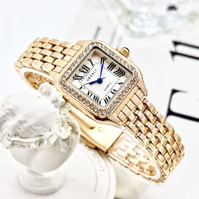 Classic Retro Square Imperméable Femmes Montre en diamant