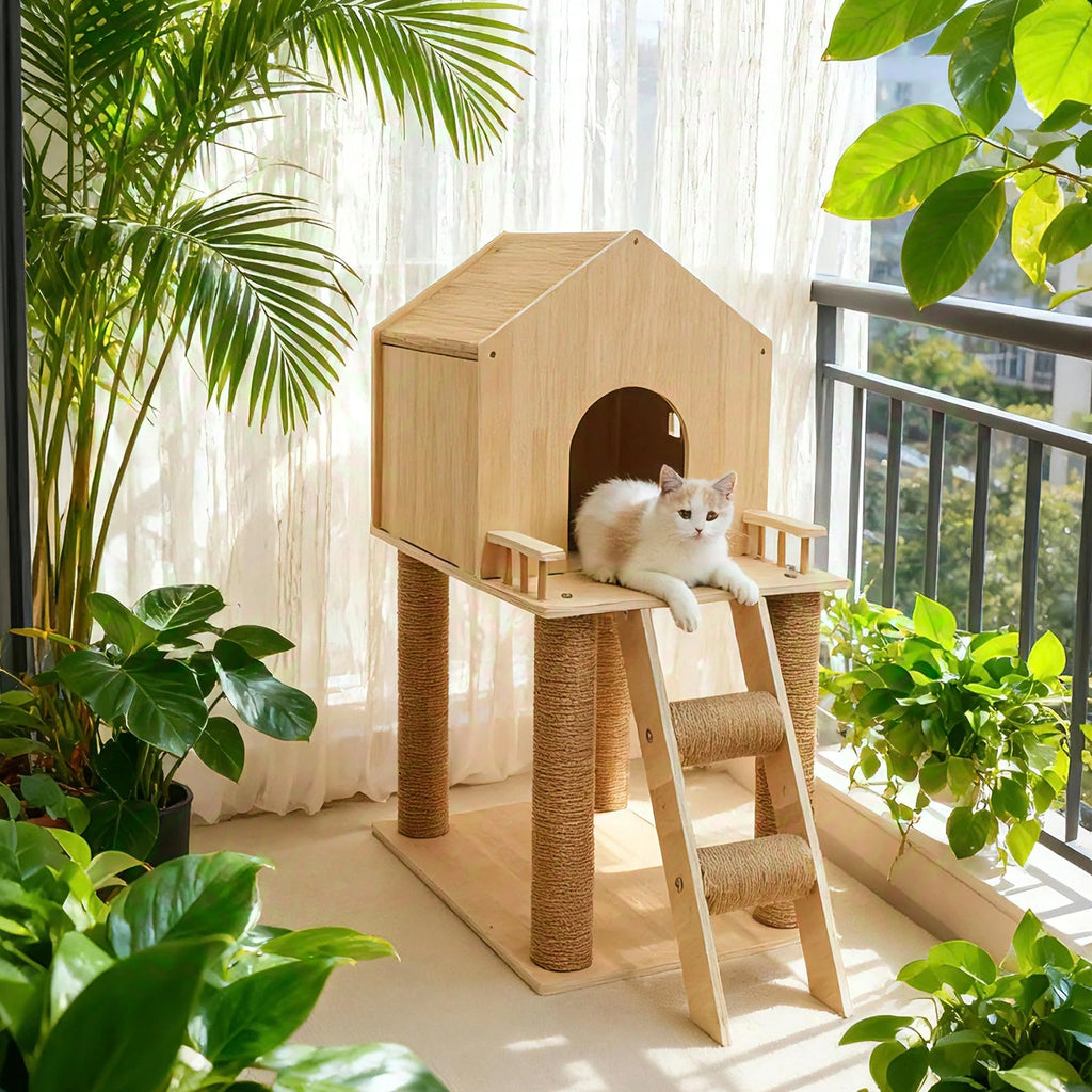 Cat House Cat Treehouse Cat Bed Hideaway pour petits chats seniors à pattes courtes
