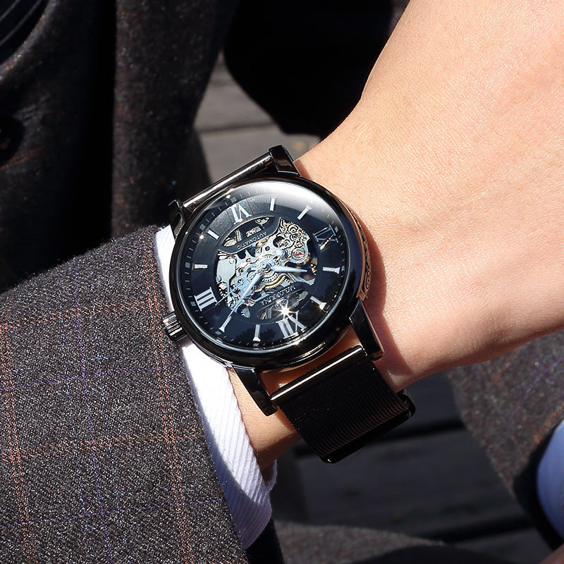 Montres mécaniques mécaniques tissées en mesh pour hommes