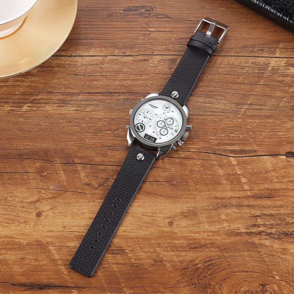 Montres Montres pour Homme en cuir PU Creative Double Time Zone