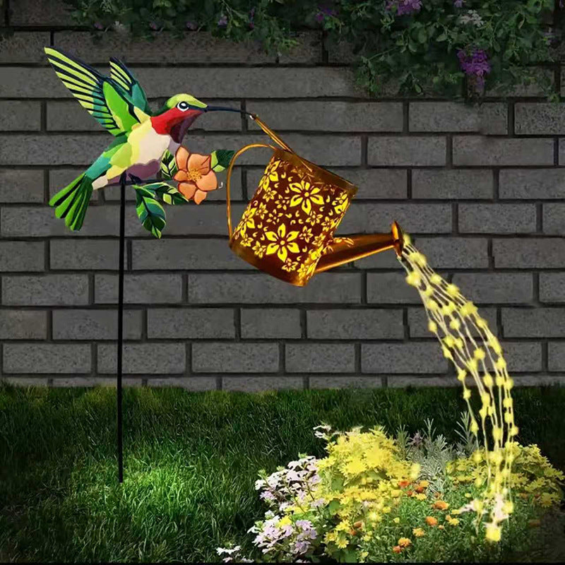 Solar Powered Cummingbird Teapot Lantern - Créative Hollow Iron Art Garden Stake Light pour