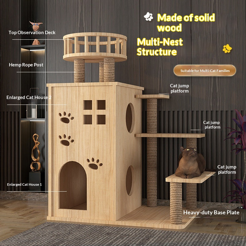 Arbre de chat en bois avec lit de chat intégré
