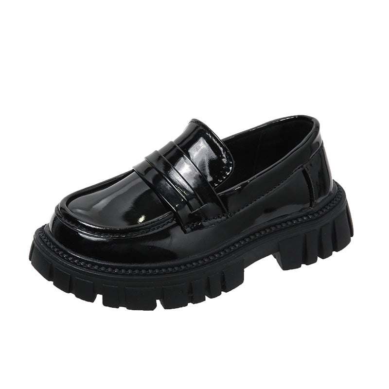 Printemps et automne Chaussures simples de style anglais pour enfants Noir épais
