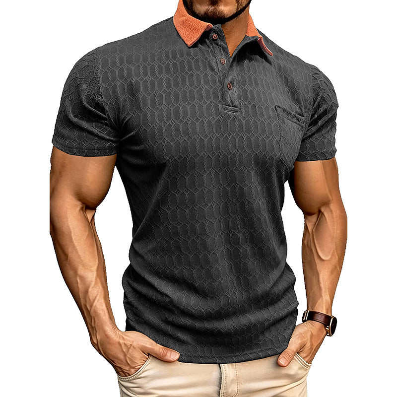Chemise Polo Lapel Homme T-Shirt manches courtes Slit Design Loose-Fit Moisture-Wicking