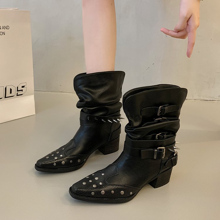 Bottes de cow-boy noir ruche Western pour femmes
