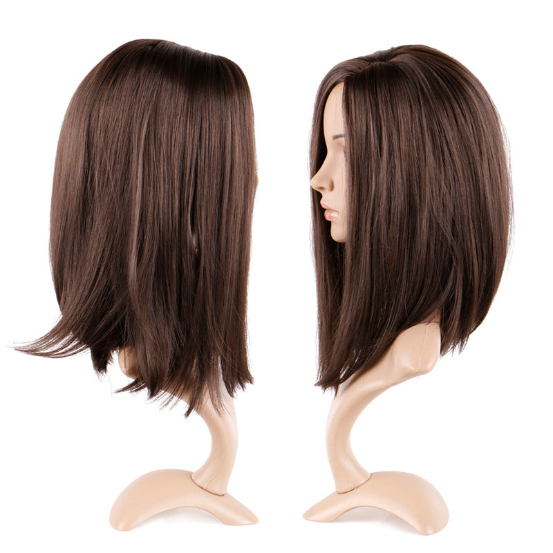Synthétique Brown Perruque droite mi-point droite